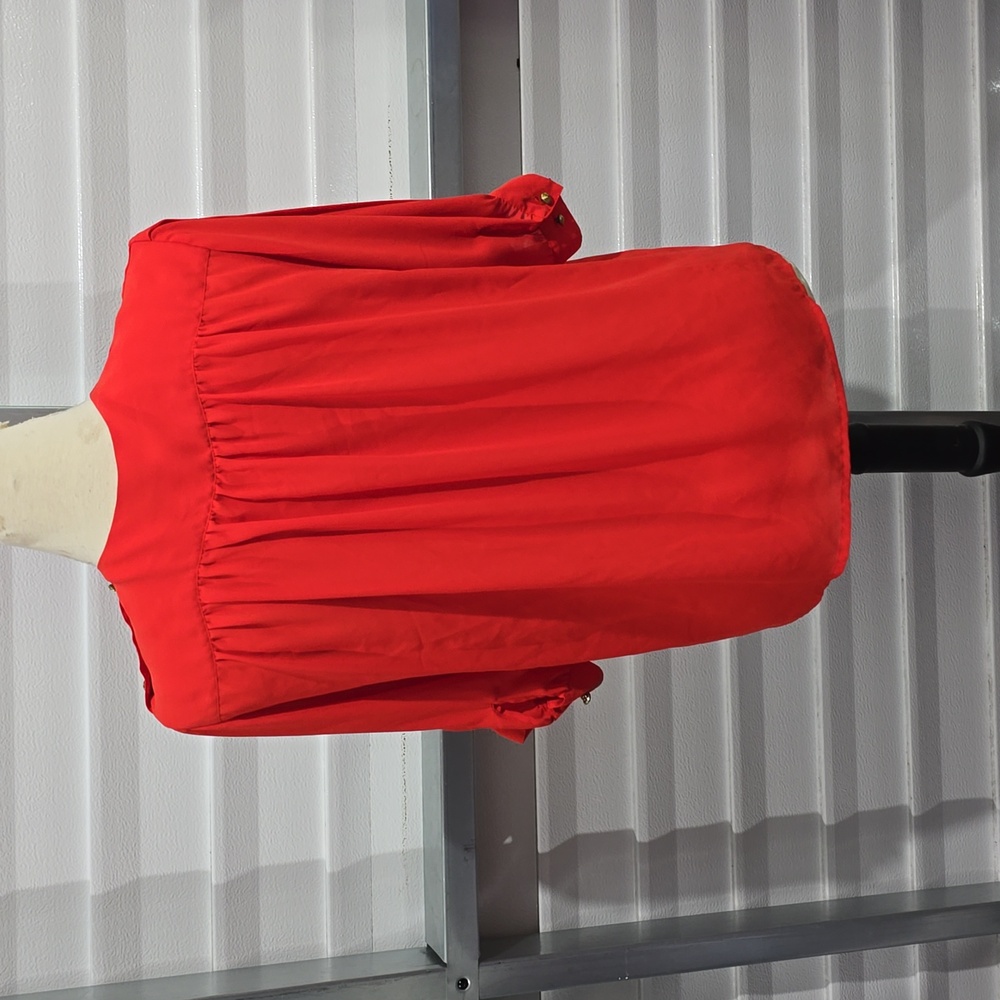 Elegant Redish‎ Orange Blouse with Gold Button Detail Size 14 - Picture 6 of 13